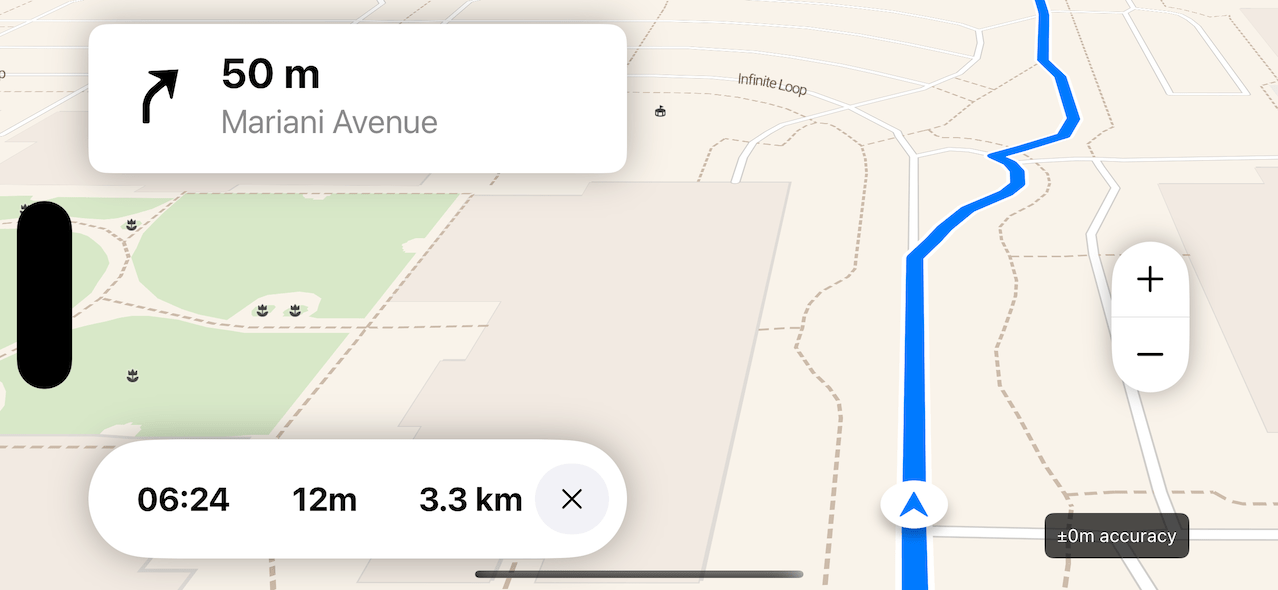 A screenshot of a mobile navigation session running on an iPhone