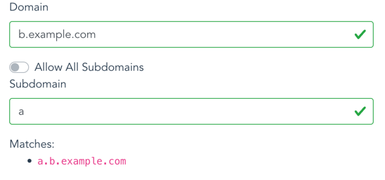 Image illustrating a correctly filled out nested subdomain form