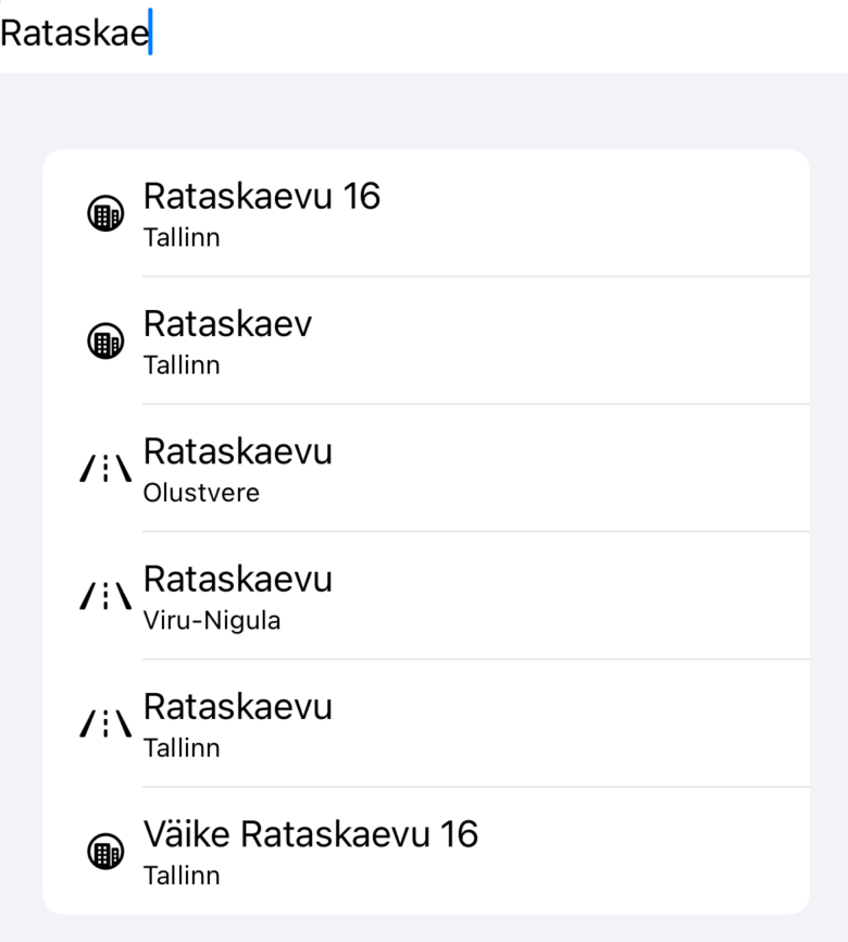 A screenshot showing a search view in a SwiftUI app on iOS