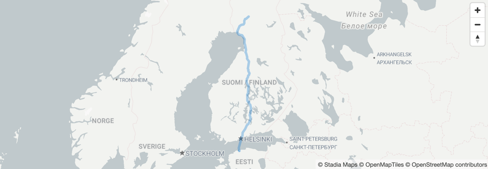Visualizing a route from Santa's Village to Tallinn