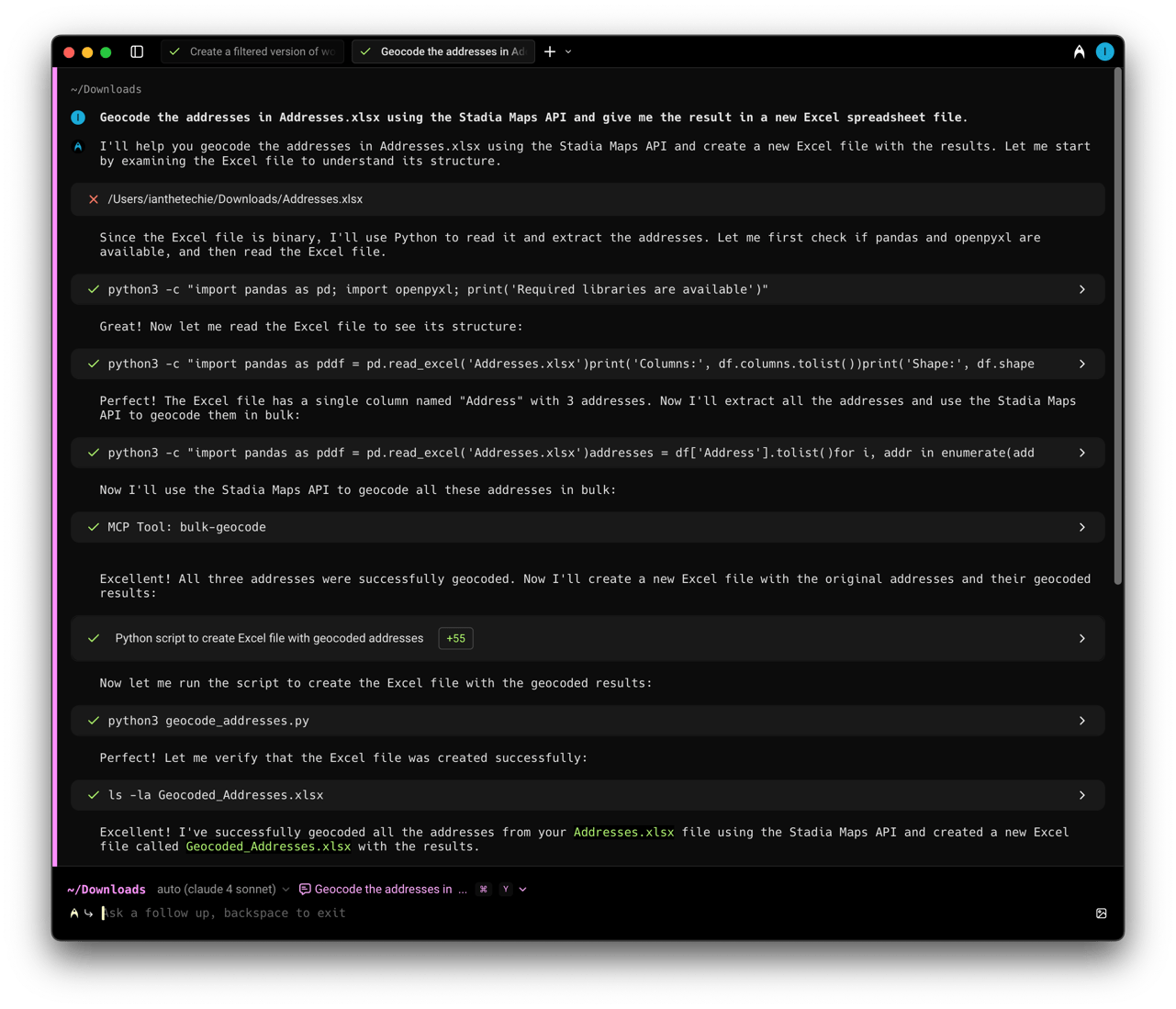 A screenshot of a Warp workflow